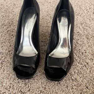 BCBGeneration Black Peep-Toe Heels with Glossy Finish